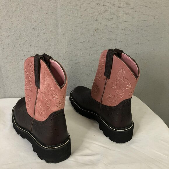 Ariat Fatbaby Boots Womens Size 7.5 Brown Ostrich Print Blush Suede 4LR 14765 - Picture 13 of 16
